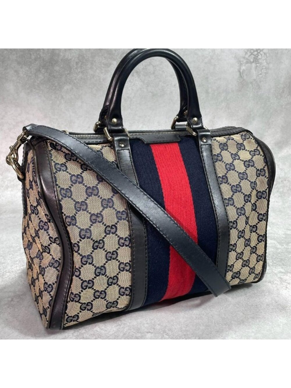 Gucci GG Sherry Line Boston Bag 2-Way Navy